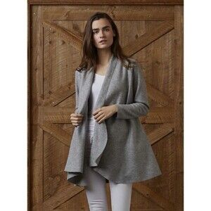 Alicia Adams Alpaca Swing Coat Open Front Women's Small Gray Alpaca Wool Blend